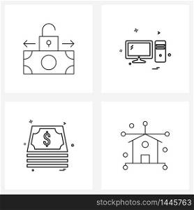 4 Universal Line Icon Pixel Perfect Symbols of banking, money, unlock, technology, money Vector Illustration
