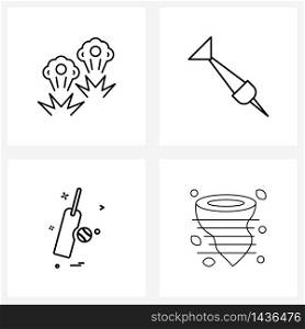 4 Universal Line Icon Pixel Perfect Symbols of blast; bat; explosion; arrow; cricket Vector Illustration