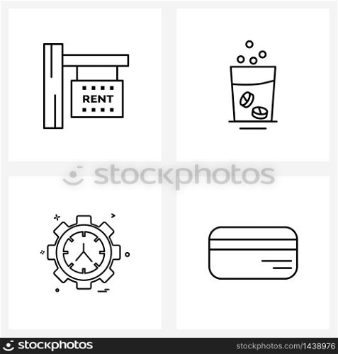 4 Universal Line Icon Pixel Perfect Symbols of board, gear clock, sign, tablets, setting Vector Illustration