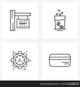 4 Universal Line Icon Pixel Perfect Symbols of board, gear clock, sign, tablets, setting Vector Illustration