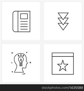 4 Universal Line Icon Pixel Perfect Symbols of book, bulb, arrow, idea, window Vector Illustration