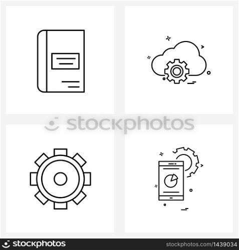 4 Universal Line Icon Pixel Perfect Symbols of book, gear, study, internet, mobile Vector Illustration