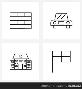 4 Universal Line Icon Pixel Perfect Symbols of bricks, medical, car, map, flag Vector Illustration