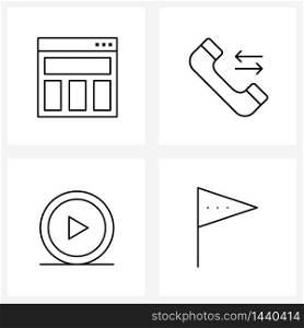 4 Universal Line Icon Pixel Perfect Symbols of browser, seo, call, creative, flag Vector Illustration