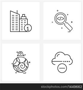 4 Universal Line Icon Pixel Perfect Symbols of building, Christmas ball, info, search , Christmas s Vector Illustration