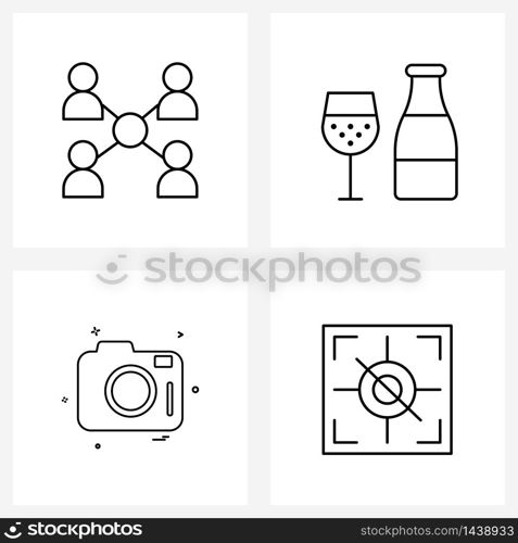 4 Universal Line Icon Pixel Perfect Symbols of business, lady, team, engagements, camera Vector Illustration