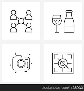 4 Universal Line Icon Pixel Perfect Symbols of business, lady, team, engagements, camera Vector Illustration