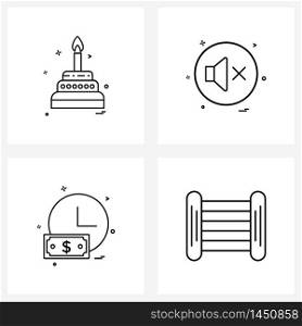 4 Universal Line Icon Pixel Perfect Symbols of cake, dollar, candle, audio, clock Vector Illustration