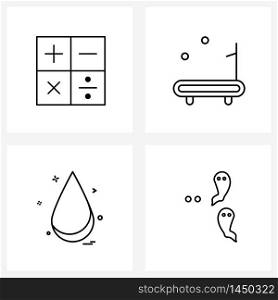 4 Universal Line Icon Pixel Perfect Symbols of calculate, water drop, fitness, running, ghost Vector Illustration