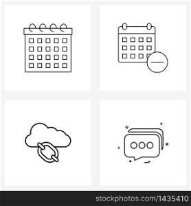 4 Universal Line Icon Pixel Perfect Symbols of calendar, cloud backlink, development, deadlines, cloud Vector Illustration