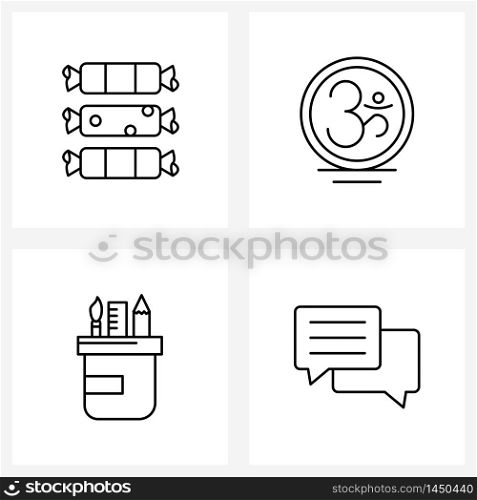 4 Universal Line Icon Pixel Perfect Symbols of candy, stationary box, sweets, Hinduism, pen Vector Illustration