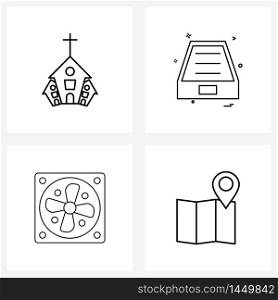 4 Universal Line Icon Pixel Perfect Symbols of church, fan, drop box, internet, map Vector Illustration