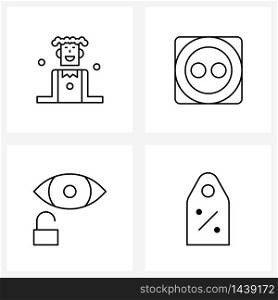 4 Universal Line Icon Pixel Perfect Symbols of circus, eye, entertainment, socket, unlock Vector Illustration