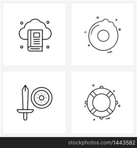 4 Universal Line Icon Pixel Perfect Symbols of cloud book, sword, digital library, meal, sports Vector Illustration
