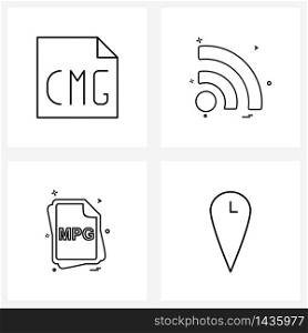 4 Universal Line Icon Pixel Perfect Symbols of cog; file type ; wife; networking; mpg Vector Illustration