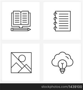 4 Universal Line Icon Pixel Perfect Symbols of copywriting, photo album, medical, write, cloud Vector Illustration