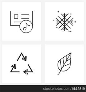 4 Universal Line Icon Pixel Perfect Symbols of credit, ecology, music, celebration, leaf Vector Illustration