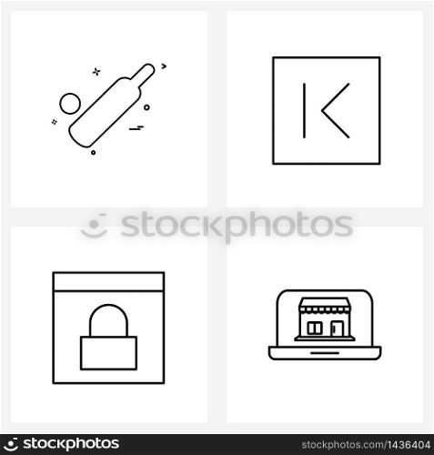 4 Universal Line Icon Pixel Perfect Symbols of cricket, box, bat, direction, window Vector Illustration