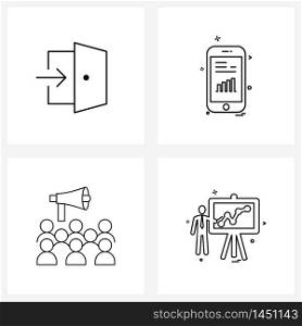 4 Universal Line Icon Pixel Perfect Symbols of door, conference, mobile, chat, phone Vector Illustration