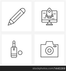 4 Universal Line Icon Pixel Perfect Symbols of drawing, sport, pencil, computer, ball Vector Illustration