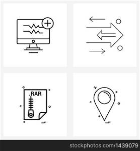 4 Universal Line Icon Pixel Perfect Symbols of ecg, file type, heart rate, right, file format Vector Illustration