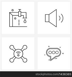 4 Universal Line Icon Pixel Perfect Symbols of eco, smart, water, speaker, massage Vector Illustration