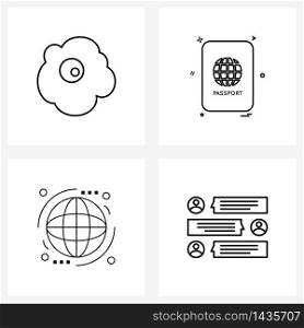 4 Universal Line Icon Pixel Perfect Symbols of egg, internet, eggs, world, chat Vector Illustration