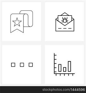 4 Universal Line Icon Pixel Perfect Symbols of favorite, chat, tape, mail, social Vector Illustration