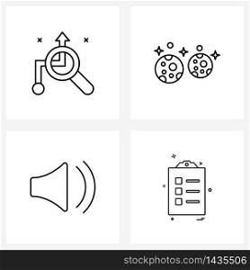 4 Universal Line Icon Pixel Perfect Symbols of find; clipboard; moon; sound; sodalist Vector Illustration