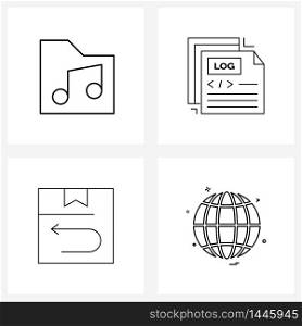 4 Universal Line Icon Pixel Perfect Symbols of folder, delivery, analytics, file, globe Vector Illustration