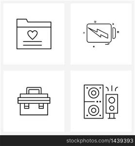4 Universal Line Icon Pixel Perfect Symbols of folder, repair, valentine, charging, toolbox Vector Illustration