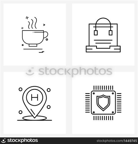 4 Universal Line Icon Pixel Perfect Symbols of food, location, coffee, support, processor Vector Illustration