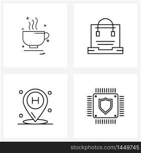 4 Universal Line Icon Pixel Perfect Symbols of food, location, coffee, support, processor Vector Illustration