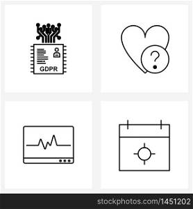 4 Universal Line Icon Pixel Perfect Symbols of gdpr processor, medical, affection, mark, calendar Vector Illustration