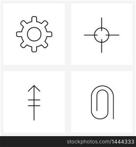 4 Universal Line Icon Pixel Perfect Symbols of gear, page, machine, target, clamp Vector Illustration