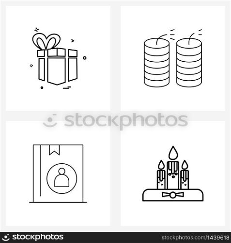 4 Universal Line Icon Pixel Perfect Symbols of gift, firework, gift box, Chinese new year, book Vector Illustration