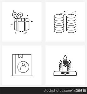 4 Universal Line Icon Pixel Perfect Symbols of gift, firework, gift box, Chinese new year, book Vector Illustration