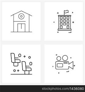 4 Universal Line Icon Pixel Perfect Symbols of home; plane; school; college; camera Vector Illustration