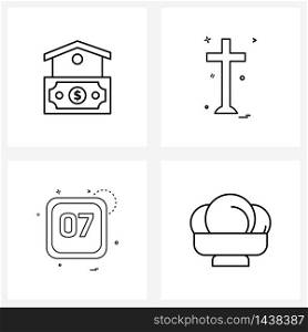 4 Universal Line Icon Pixel Perfect Symbols of housing loan, calendar , religion, Christian, day Vector Illustration