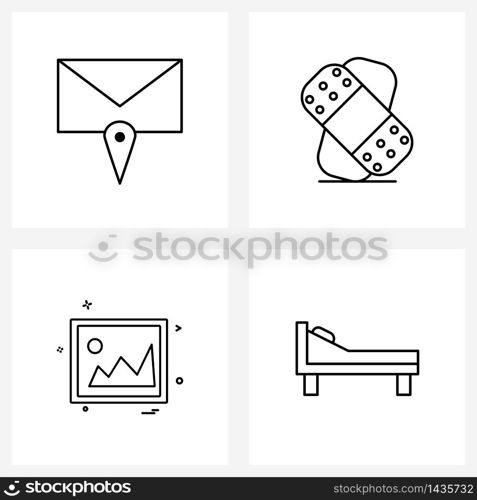 4 Universal Line Icon Pixel Perfect Symbols of mail, png, plaster, bandage, bed Vector Illustration