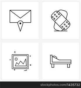 4 Universal Line Icon Pixel Perfect Symbols of mail, png, plaster, bandage, bed Vector Illustration