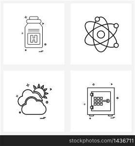 4 Universal Line Icon Pixel Perfect Symbols of medical; sun; medicine jar; learn; cloud Vector Illustration
