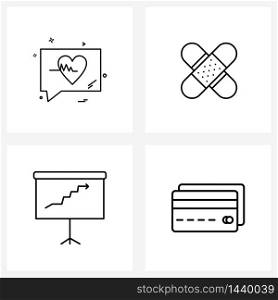4 Universal Line Icon Pixel Perfect Symbols of message, graph, ecg, bandage, chart Vector Illustration
