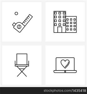 4 Universal Line Icon Pixel Perfect Symbols of meter, love, building, chair, laptop Vector Illustration