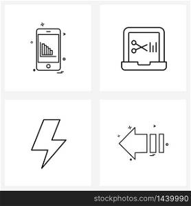 4 Universal Line Icon Pixel Perfect Symbols of mobile, charge, audio editing, electricity, direction Vector Illustration
