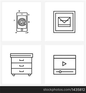 4 Universal Line Icon Pixel Perfect Symbols of mobile; drawer; ui; call; play Vector Illustration