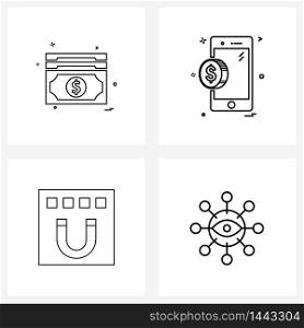 4 Universal Line Icon Pixel Perfect Symbols of money, design, currency, mobile, grid Vector Illustration