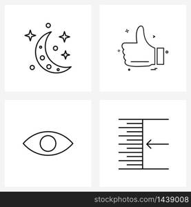 4 Universal Line Icon Pixel Perfect Symbols of moon, body part, sky, interface, indent Vector Illustration