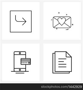 4 Universal Line Icon Pixel Perfect Symbols of navigate, card, box, letter envelope, credit card Vector Illustration