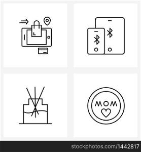 4 Universal Line Icon Pixel Perfect Symbols of online shopping, relax, device, bluetooth, birthday Vector Illustration